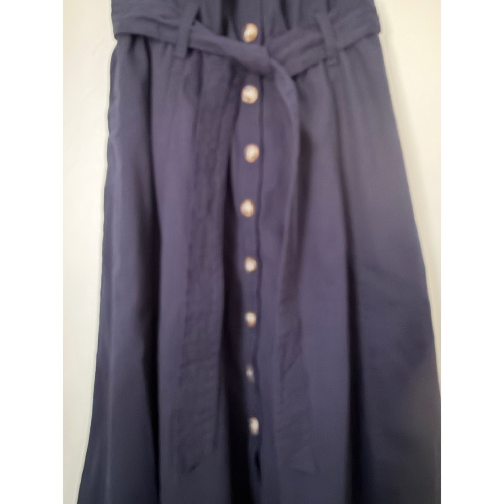Central Park West Navy Blue Linen Blend Halter Button Front Midi Dress Sz XS - Picture 2 of 14